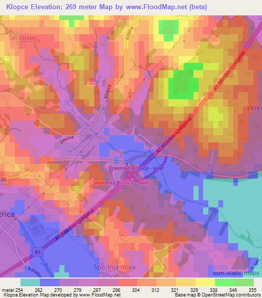 Klopce,Slovenia Elevation Map
