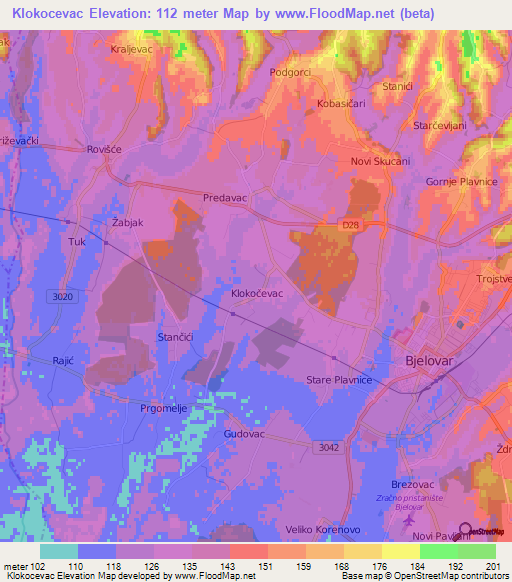 Klokocevac,Croatia Elevation Map