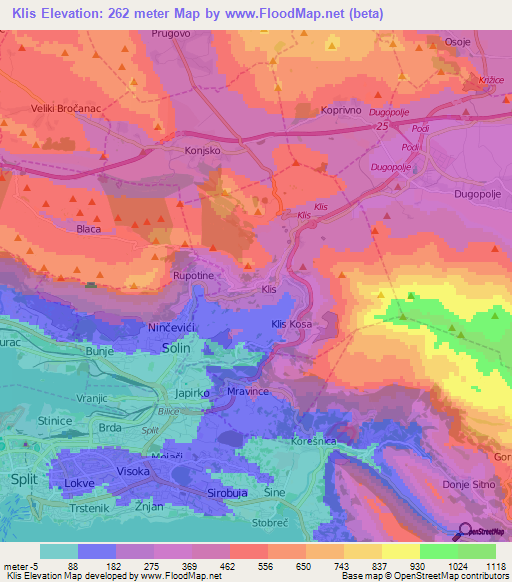 Klis,Croatia Elevation Map