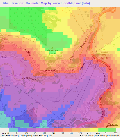 Klis,Croatia Elevation Map