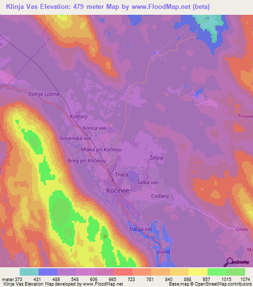 Klinja Vas,Slovenia Elevation Map