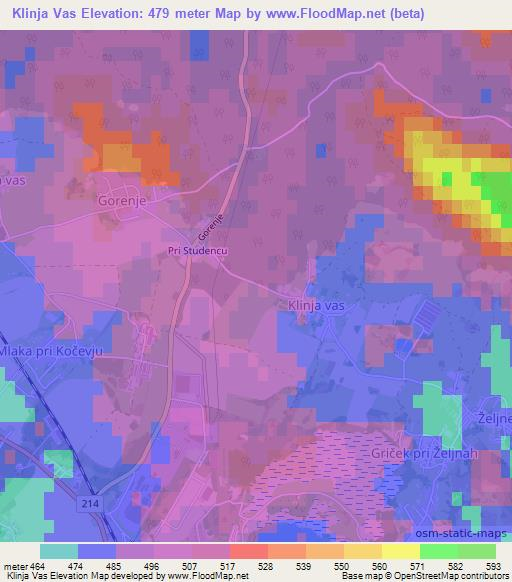 Klinja Vas,Slovenia Elevation Map