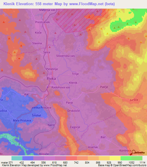 Klenik,Slovenia Elevation Map