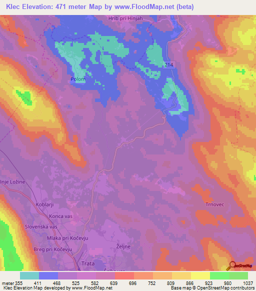 Klec,Slovenia Elevation Map