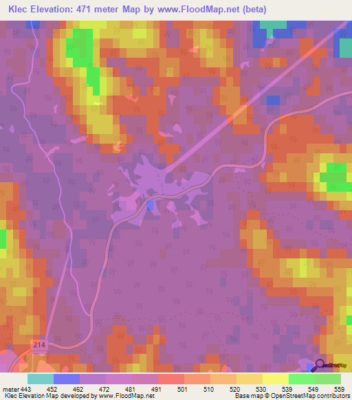 Klec,Slovenia Elevation Map