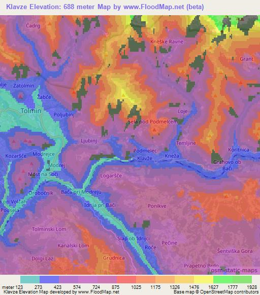 Klavze,Slovenia Elevation Map