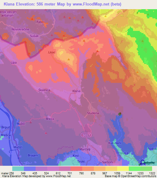 Klana,Croatia Elevation Map