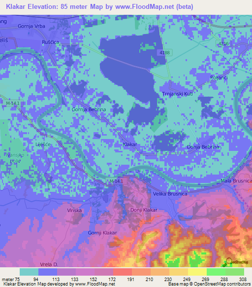 Klakar,Croatia Elevation Map