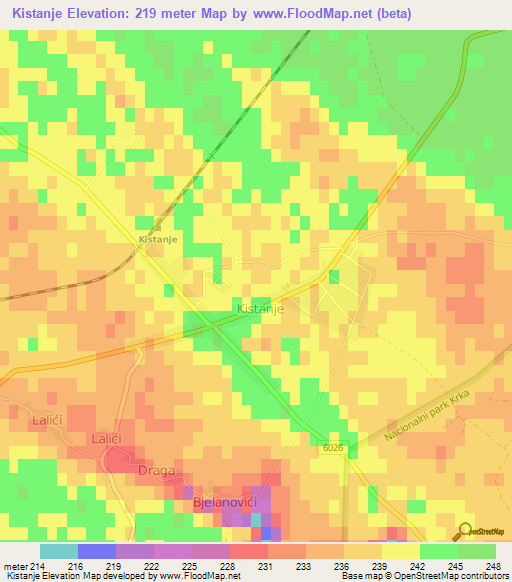 Kistanje,Croatia Elevation Map