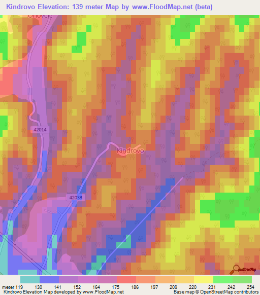 Kindrovo,Croatia Elevation Map