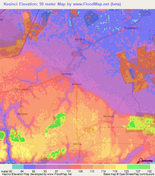 Kesinci,Croatia Elevation Map