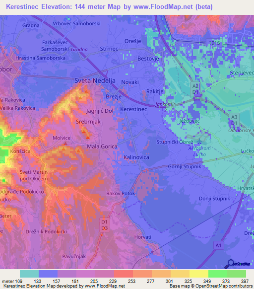 Kerestinec,Croatia Elevation Map