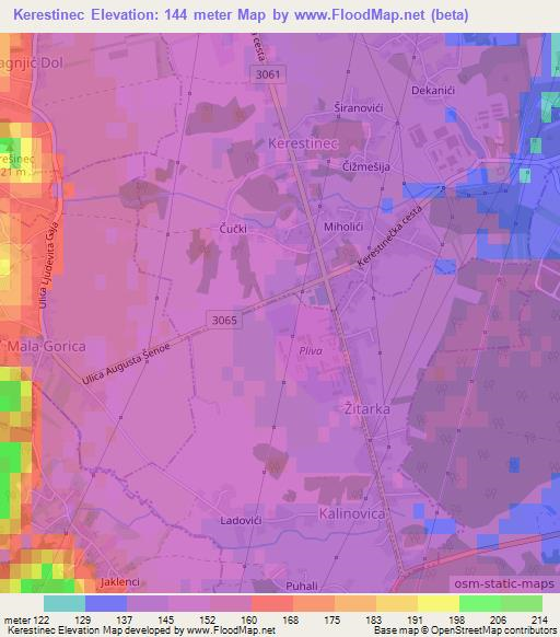 Kerestinec,Croatia Elevation Map