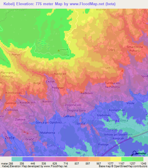 Kebelj,Slovenia Elevation Map