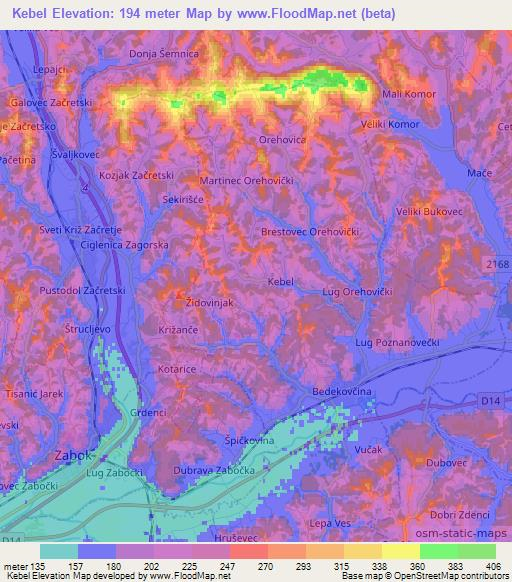 Kebel,Croatia Elevation Map