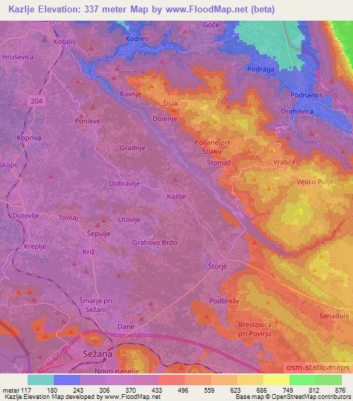 Kazlje,Slovenia Elevation Map