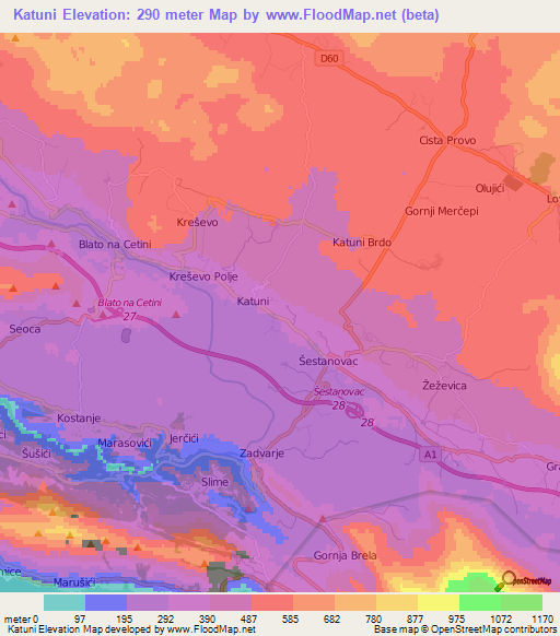 Katuni,Croatia Elevation Map