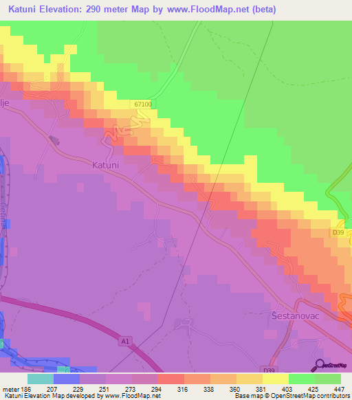 Katuni,Croatia Elevation Map