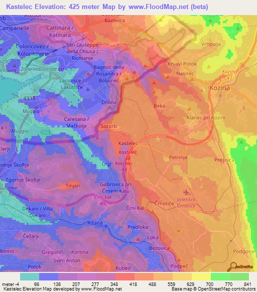 Kastelec,Slovenia Elevation Map