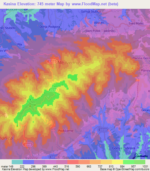 Kasina,Croatia Elevation Map