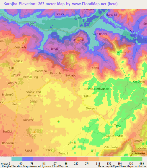 Karojba,Croatia Elevation Map