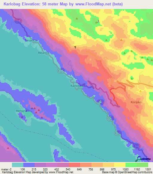 Karlobag,Croatia Elevation Map