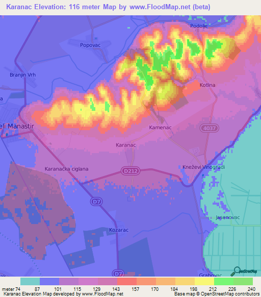 Karanac,Croatia Elevation Map