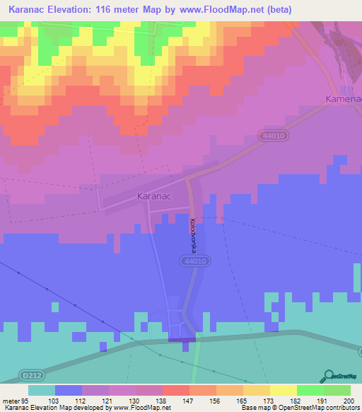 Karanac,Croatia Elevation Map