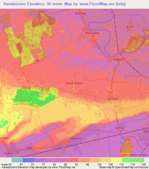 Karadzicevo,Croatia Elevation Map