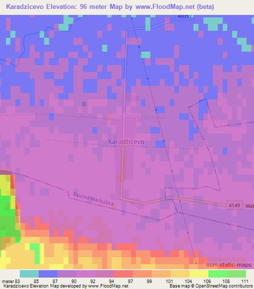 Karadzicevo,Croatia Elevation Map