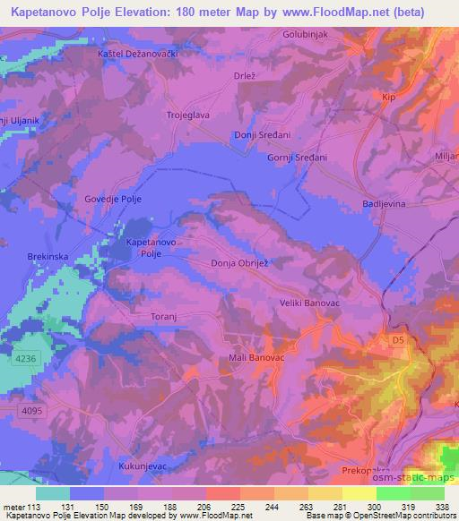 Kapetanovo Polje,Croatia Elevation Map