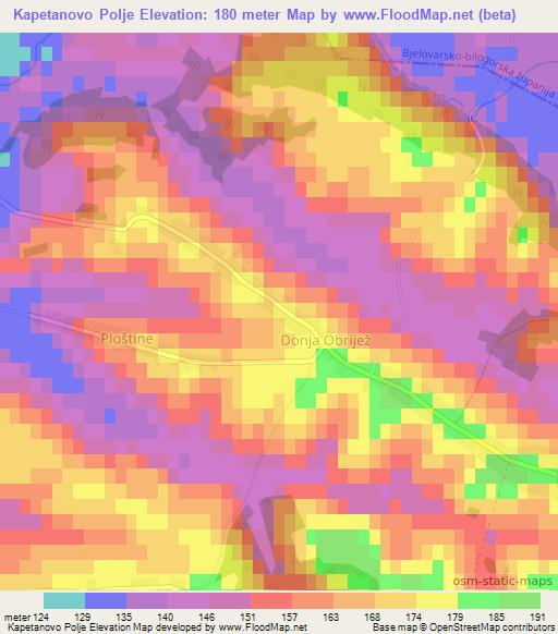 Kapetanovo Polje,Croatia Elevation Map