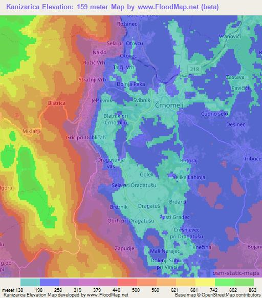 Kanizarica,Slovenia Elevation Map