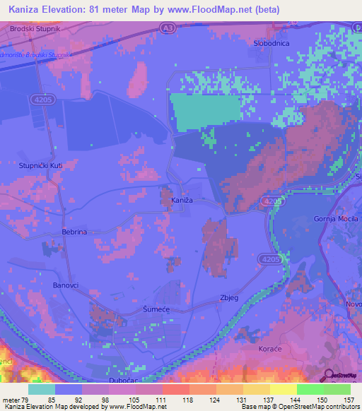 Kaniza,Croatia Elevation Map