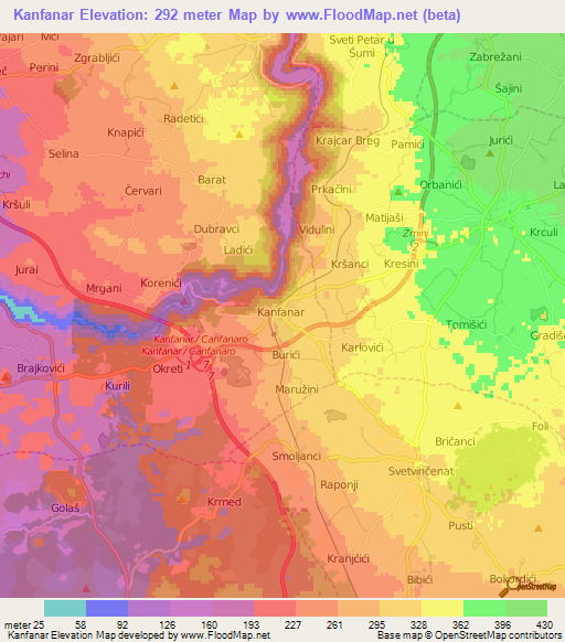 Kanfanar,Croatia Elevation Map