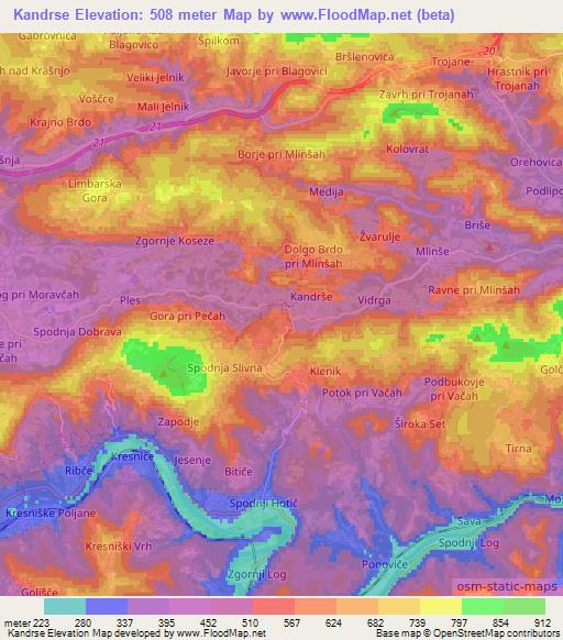 Kandrse,Slovenia Elevation Map