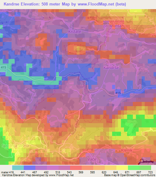 Kandrse,Slovenia Elevation Map