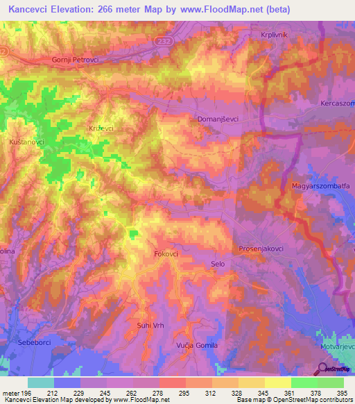 Kancevci,Slovenia Elevation Map