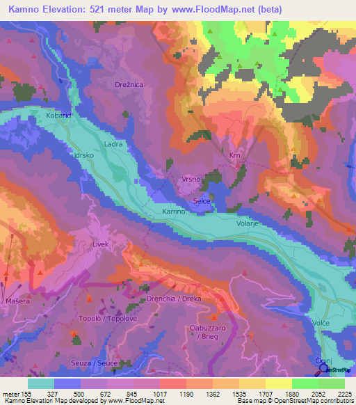 Kamno,Slovenia Elevation Map