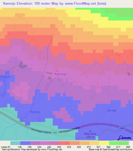 Kamnje,Slovenia Elevation Map