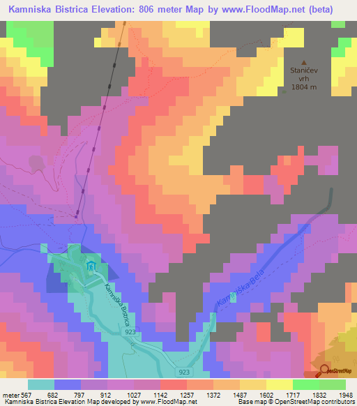 Kamniska Bistrica,Slovenia Elevation Map