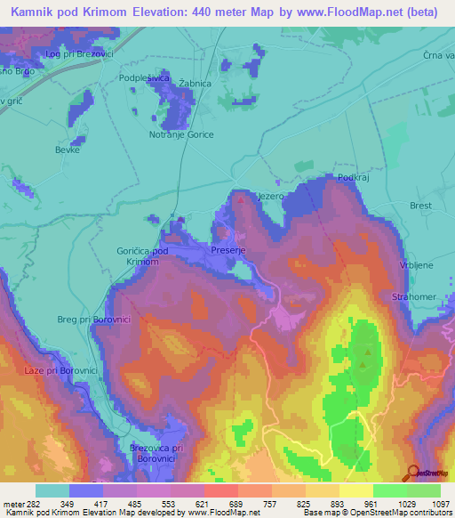 Kamnik pod Krimom,Slovenia Elevation Map