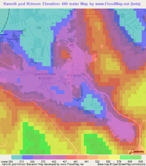 Kamnik pod Krimom,Slovenia Elevation Map