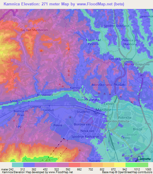 Kamnica,Slovenia Elevation Map