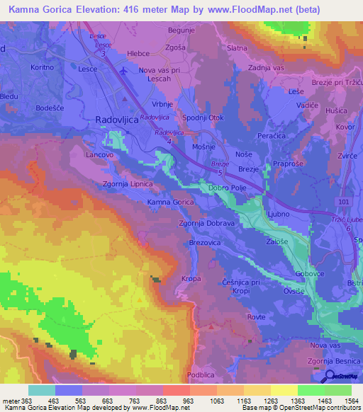 Kamna Gorica,Slovenia Elevation Map