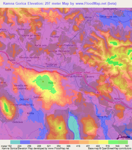 Kamna Gorica,Slovenia Elevation Map