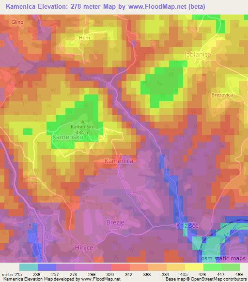 Kamenica,Slovenia Elevation Map