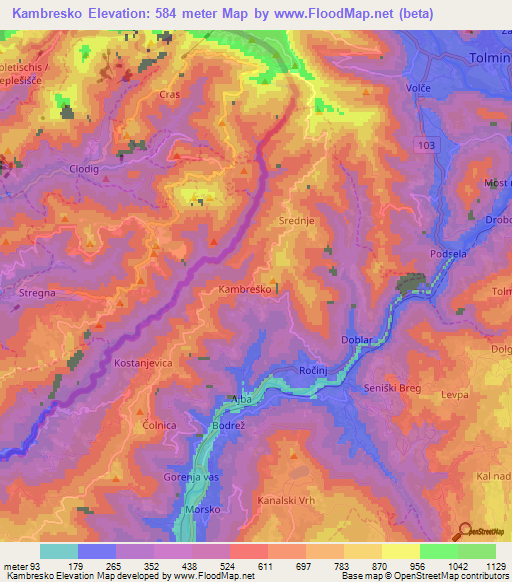 Kambresko,Slovenia Elevation Map