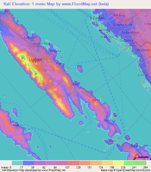 Kali,Croatia Elevation Map