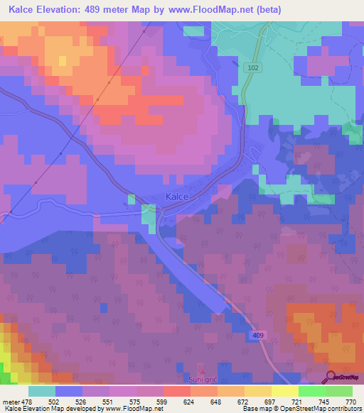 Kalce,Slovenia Elevation Map